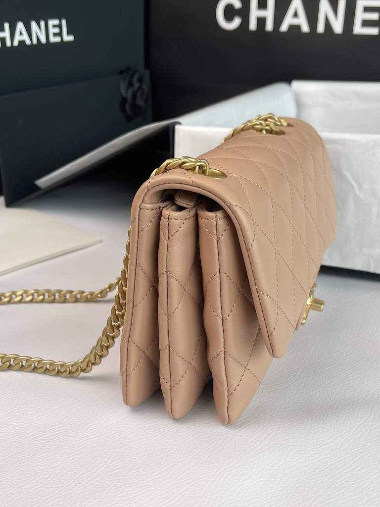 Chanel AS3393 Small Flap Bag Lambskin Dark Beige