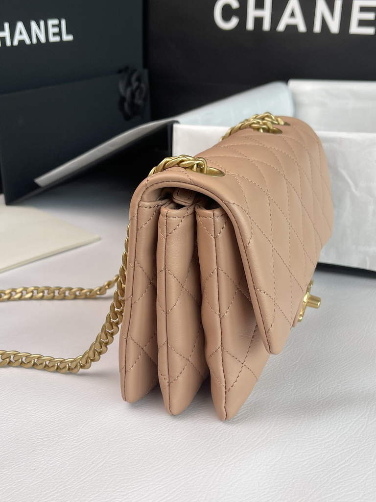 Chanel AS3393 Small Flap Bag Lambskin Dark Beige