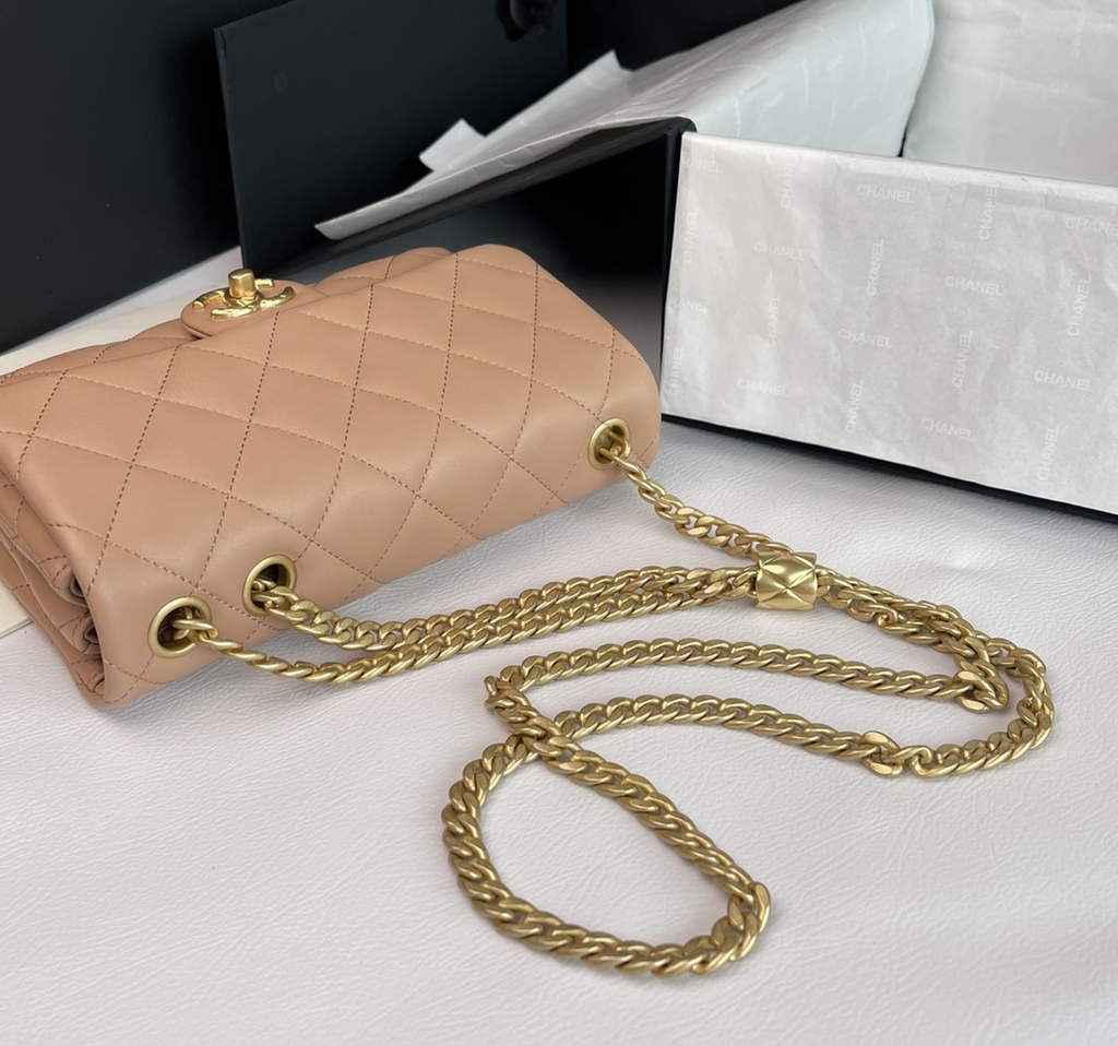 Chanel AS3393 Small Flap Bag Lambskin Dark Beige