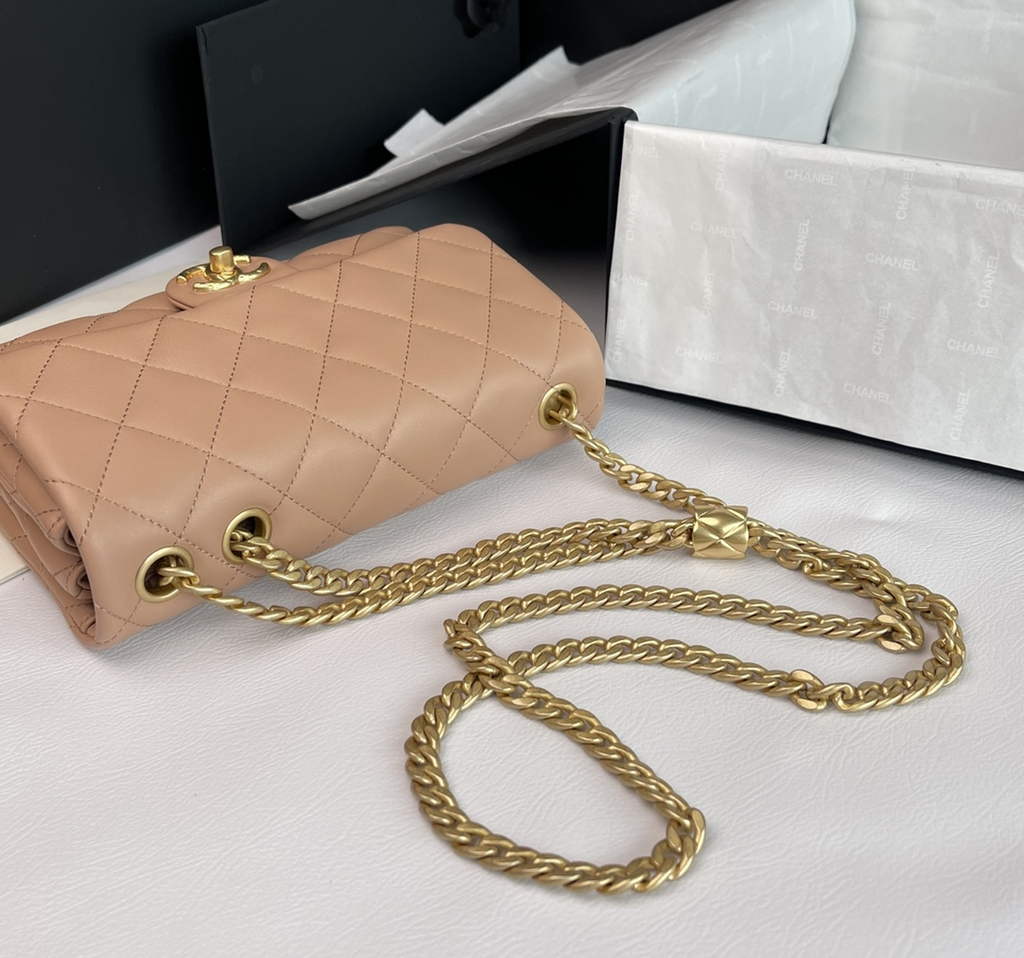 Chanel AS3393 Small Flap Bag Lambskin Dark Beige
