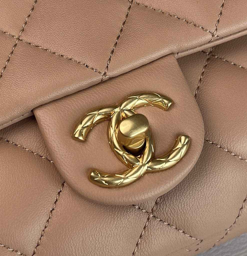Chanel AS3393 Small Flap Bag Lambskin Dark Beige