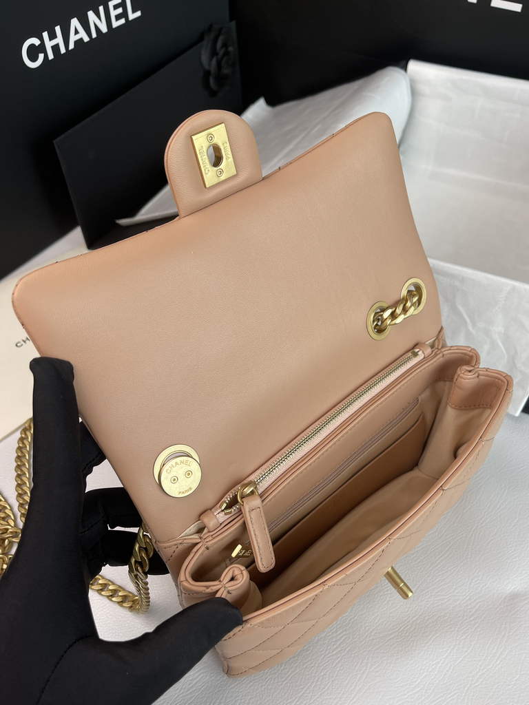 Chanel AS3393 Small Flap Bag Lambskin Dark Beige