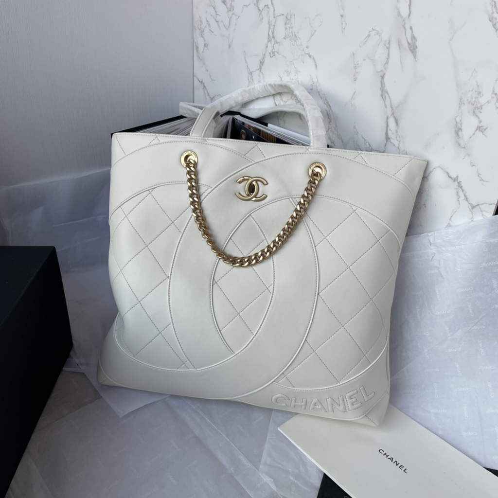 Chanel AS33938 Large Shopping Bag Lambskin In White