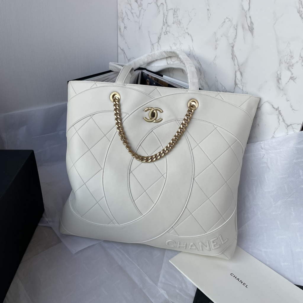 Chanel AS33938 Large Shopping Bag Lambskin In White