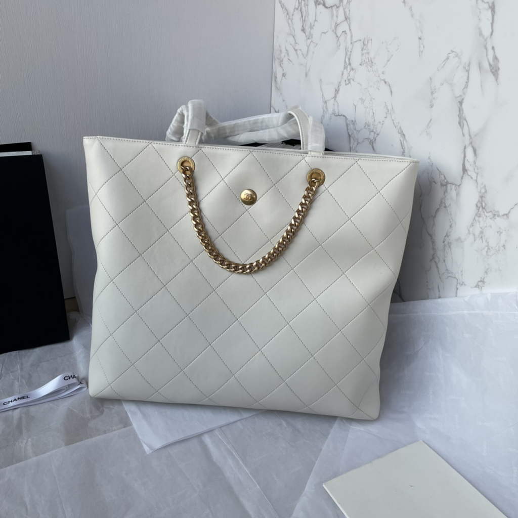 Chanel AS33938 Large Shopping Bag Lambskin In White