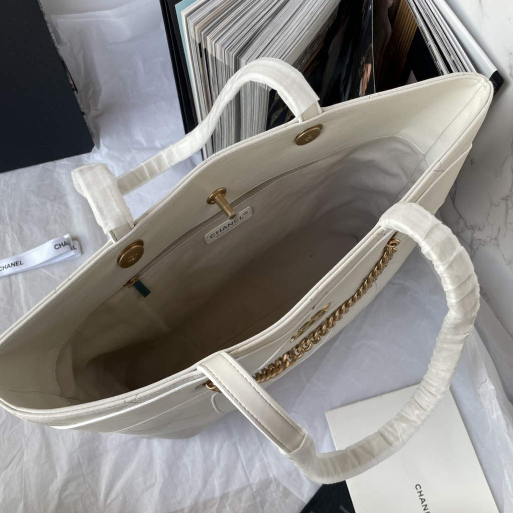 Chanel AS33938 Large Shopping Bag Lambskin In White
