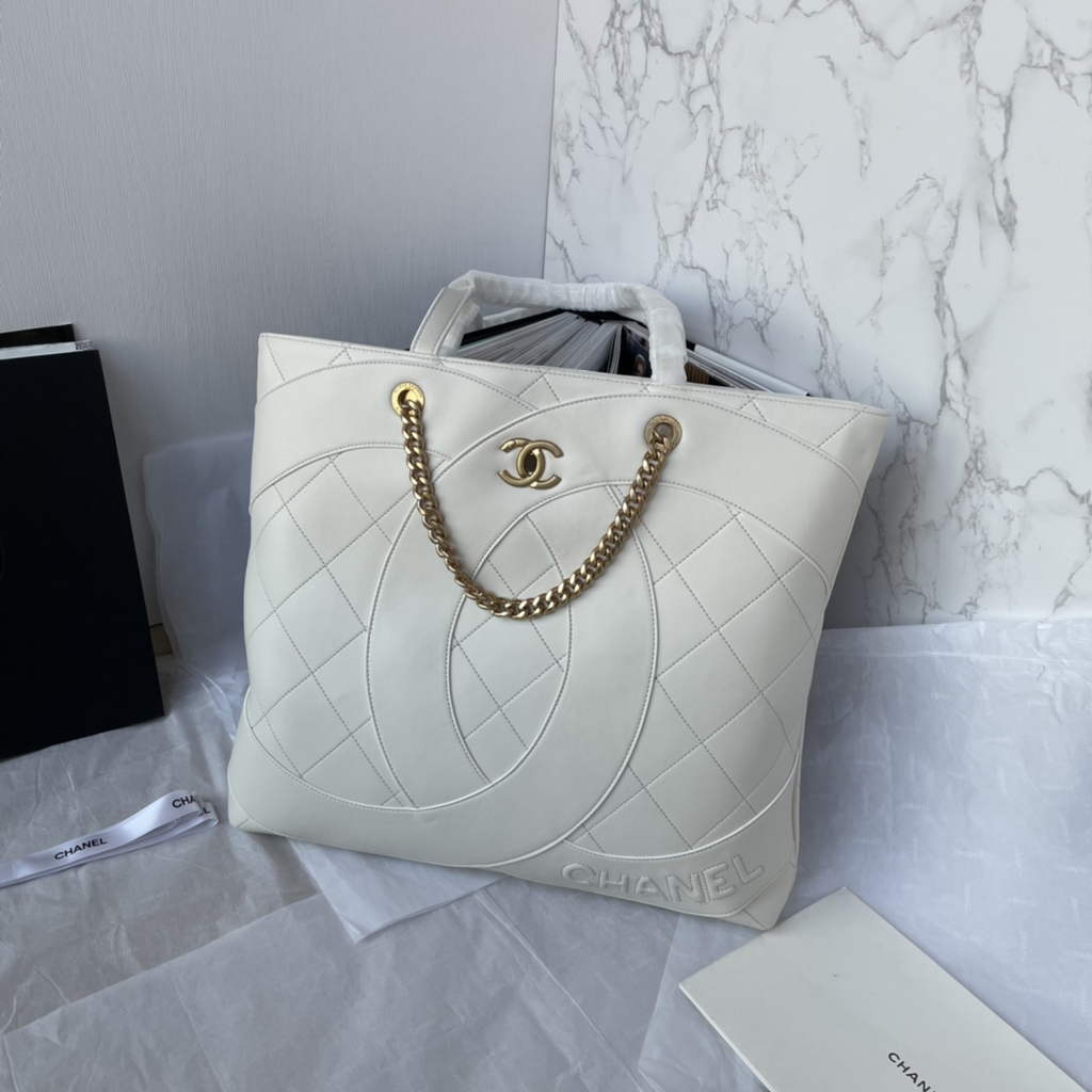 Chanel AS33938 Large Shopping Bag Lambskin In White