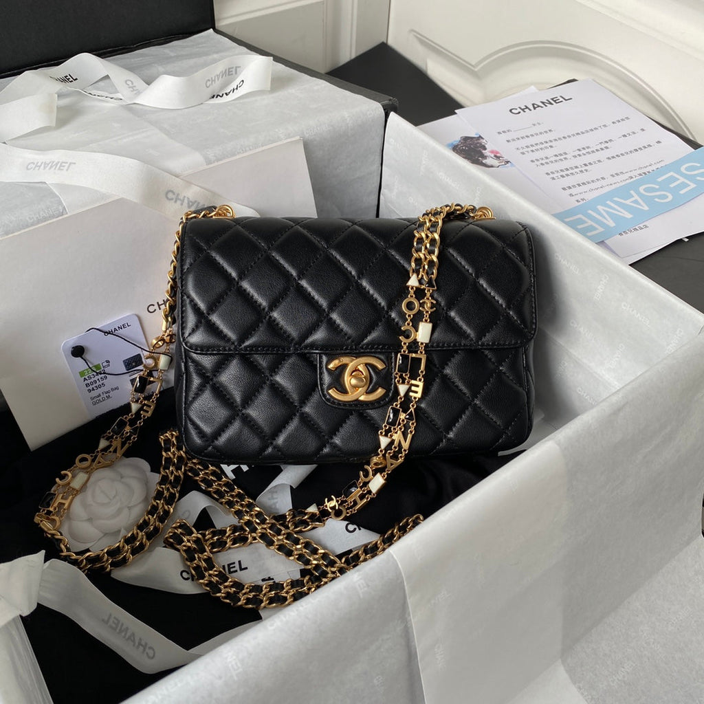 Chanel AS3432 Tote Flap Bag black Lambskin Gold-tone metal