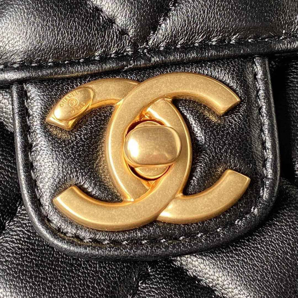 Chanel AS3432 Tote Flap Bag black Lambskin Gold-tone metal