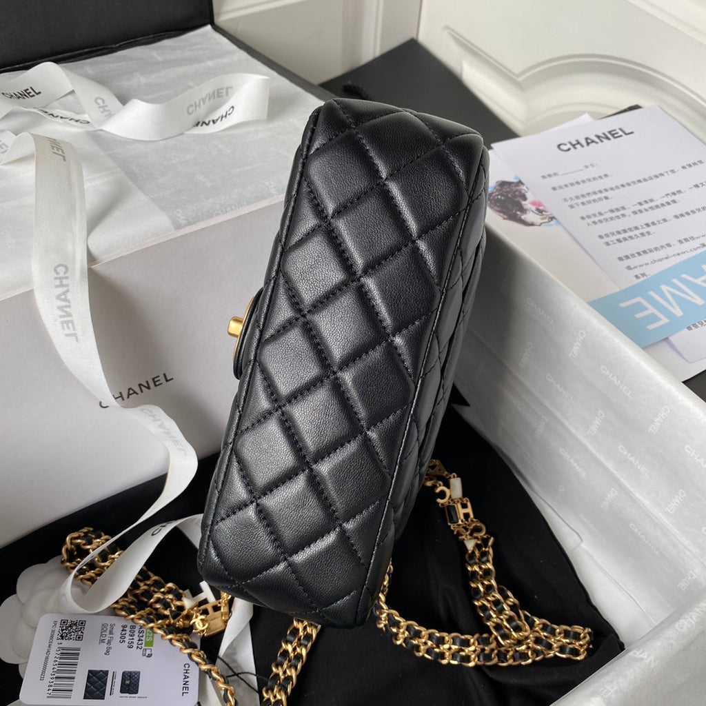 Chanel AS3432 Tote Flap Bag black Lambskin Gold-tone metal