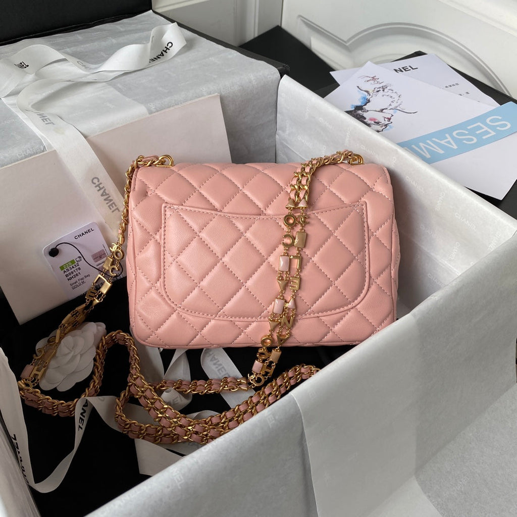 Chanel AS3432 Tote Flap Bag Pink Lambskin Gold-tone metal