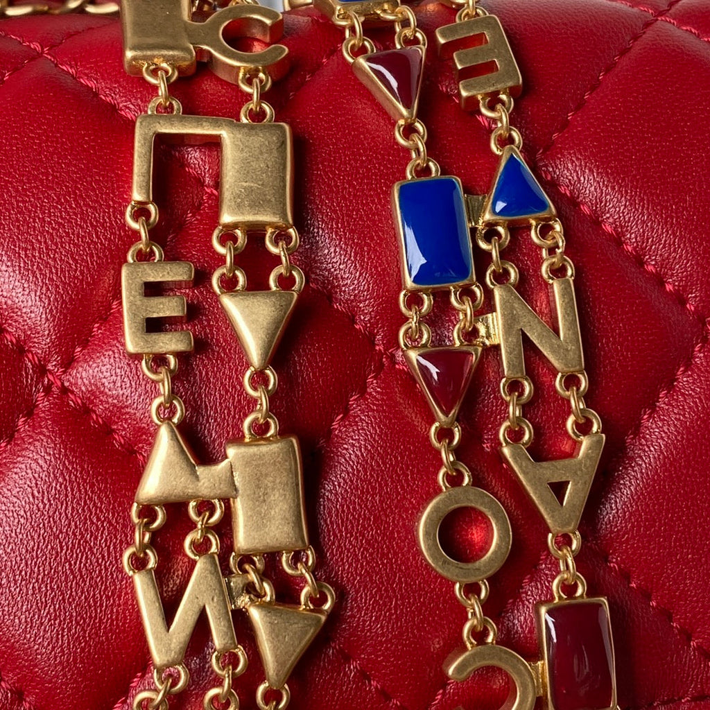 Chanel AS3432 Tote Flap Bag Red Lambskin Gold-tone metal