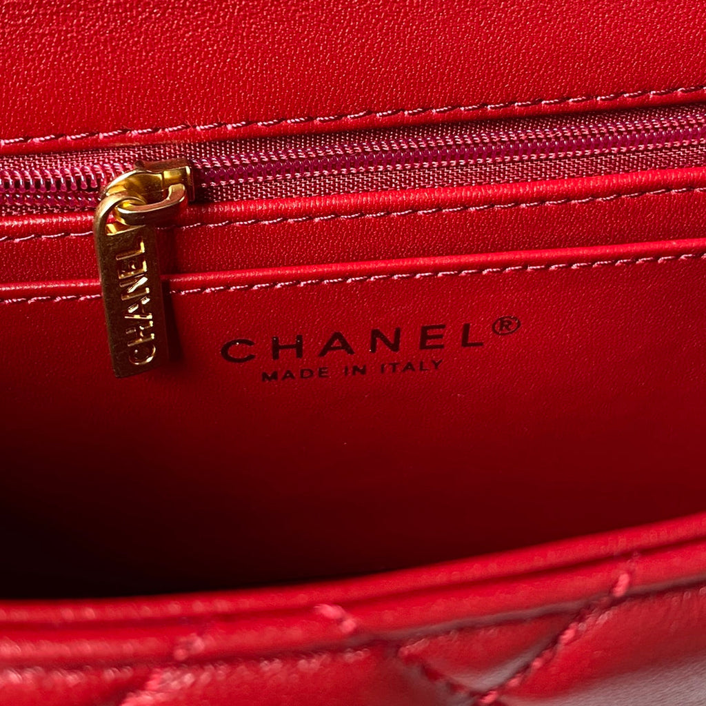 Chanel AS3432 Tote Flap Bag Red Lambskin Gold-tone metal