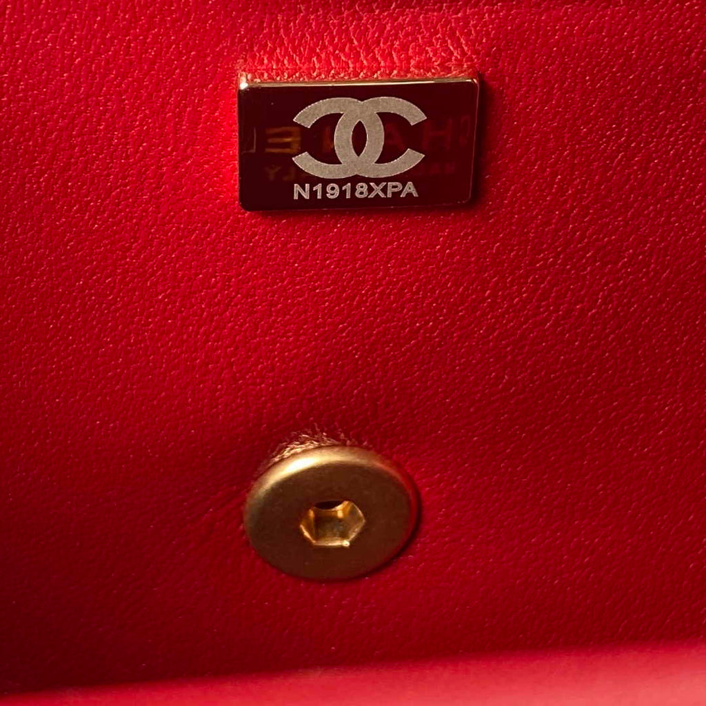 Chanel AS3432 Tote Flap Bag Red Lambskin Gold-tone metal