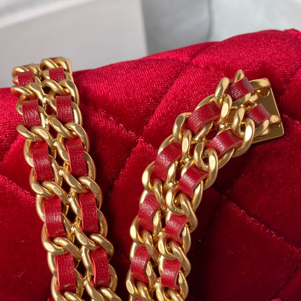 Chanel AS3432 Tote Flap Bag Red Velvet Gold-tone metal