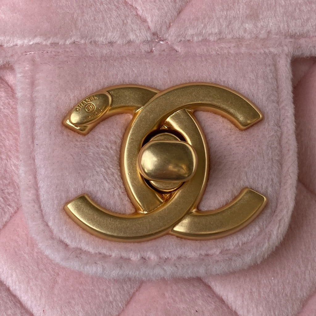 Chanel AS3432 Tote Flap Bag Pink Velvet Gold-tone metal