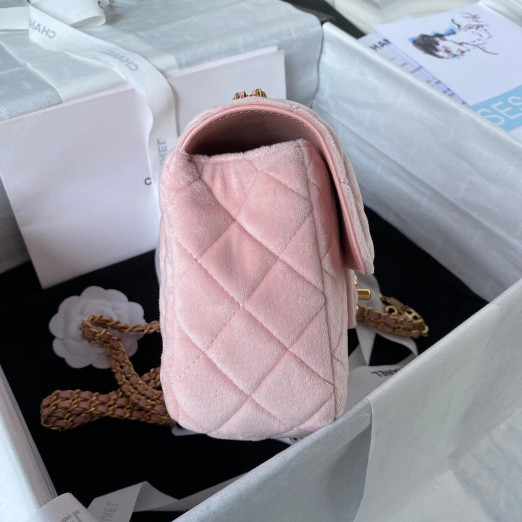 Chanel AS3432 Tote Flap Bag Pink Velvet Gold-tone metal