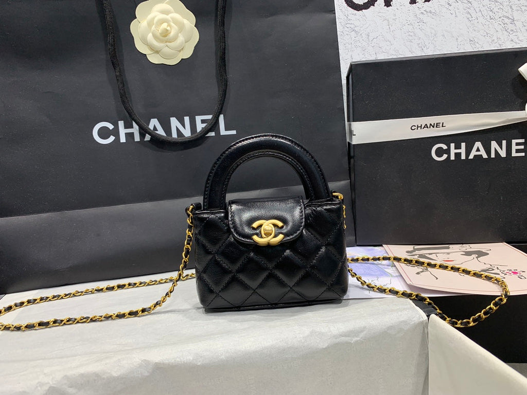 Chanel AS3435 Mini Shopping Bag Black Shiny Aged Calfskin Gold