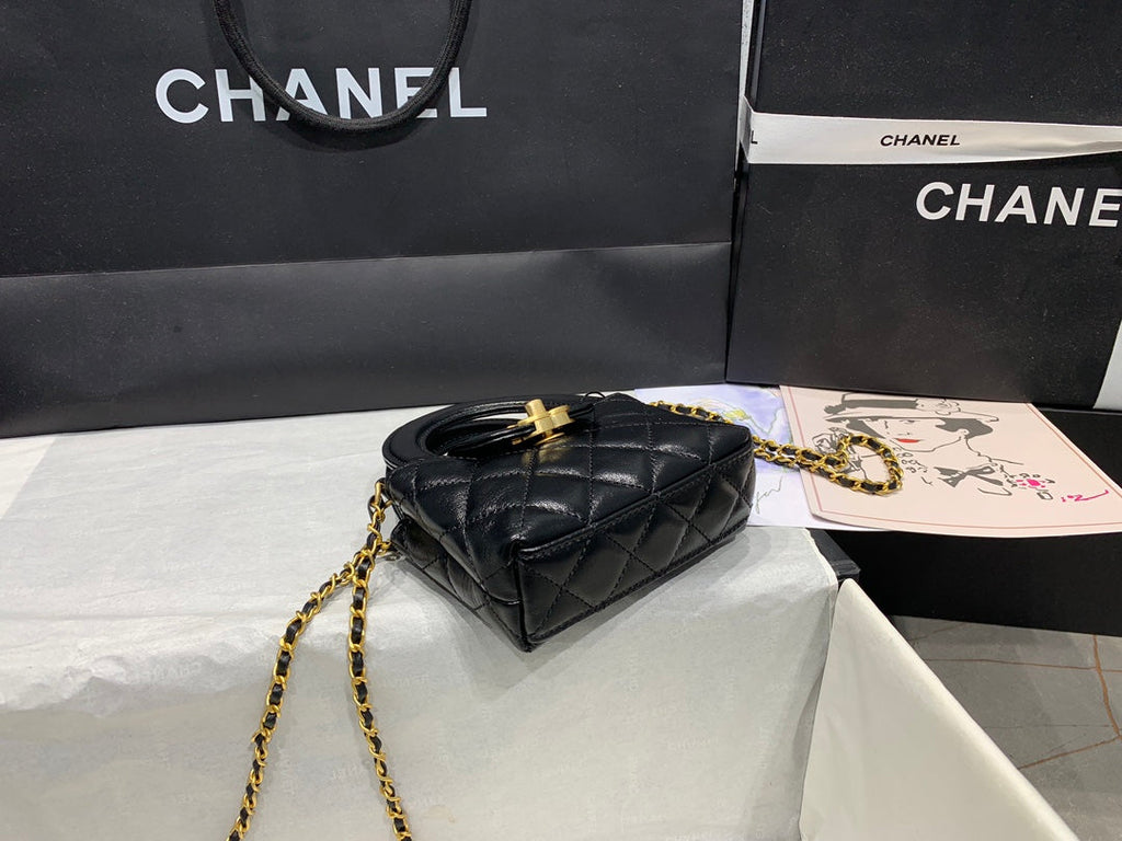 Chanel AS3435 Mini Shopping Bag Black Shiny Aged Calfskin Gold