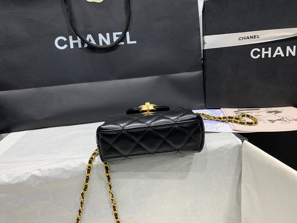 Chanel AS3435 Mini Shopping Bag Black Shiny Aged Calfskin Gold