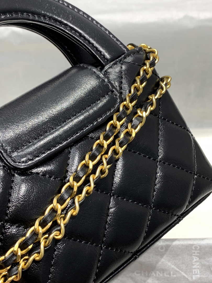 Chanel AS3435 Mini Shopping Bag Black Shiny Aged Calfskin Gold