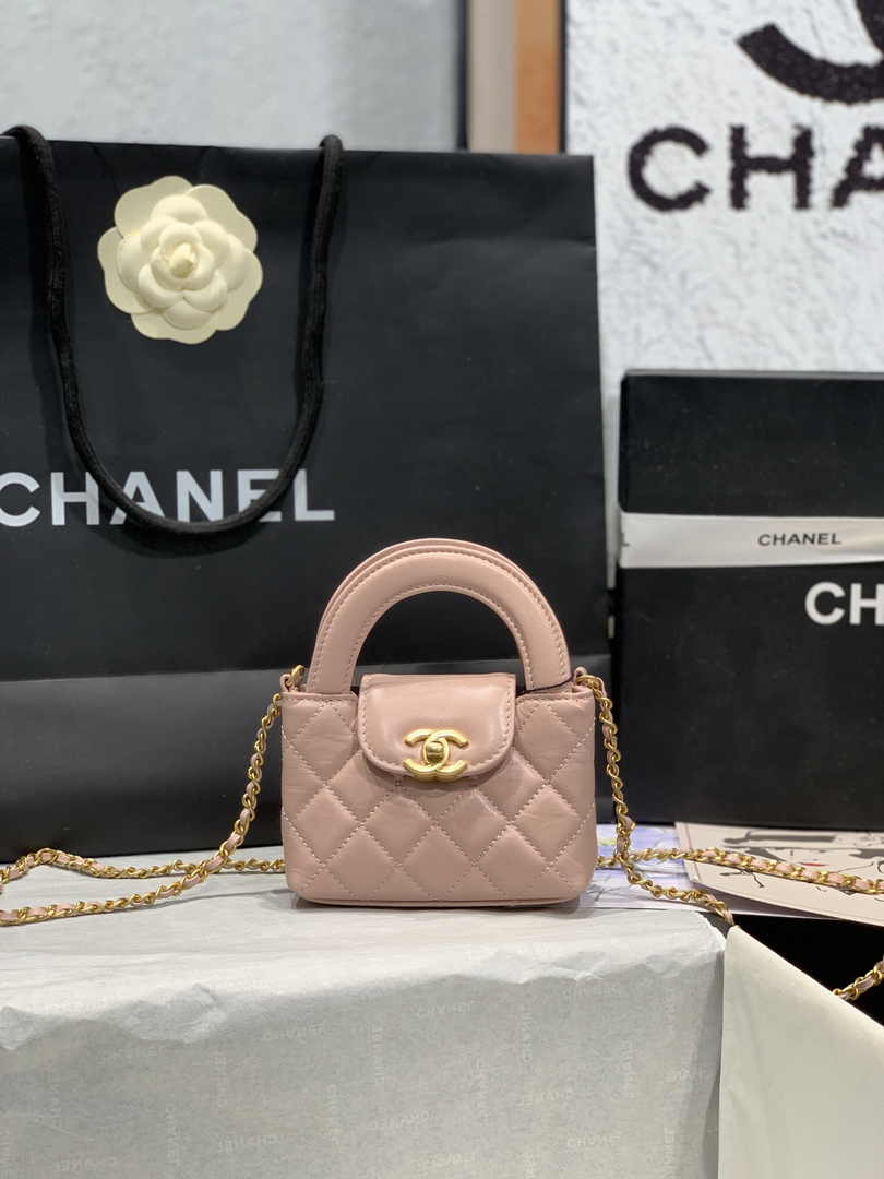Chanel AS3435 Mini Shopping Bag Pink Shiny Aged Calfskin Gold