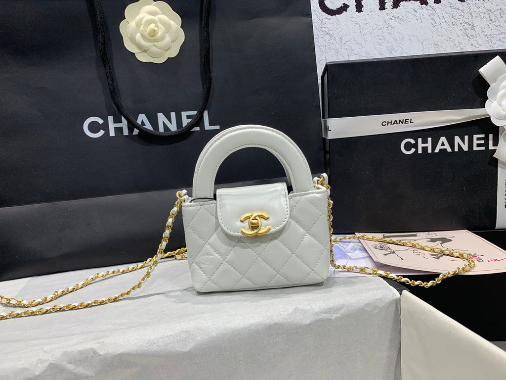 Chanel AS3435 Mini Shopping Bag Beige Shiny Aged Calfskin Gold