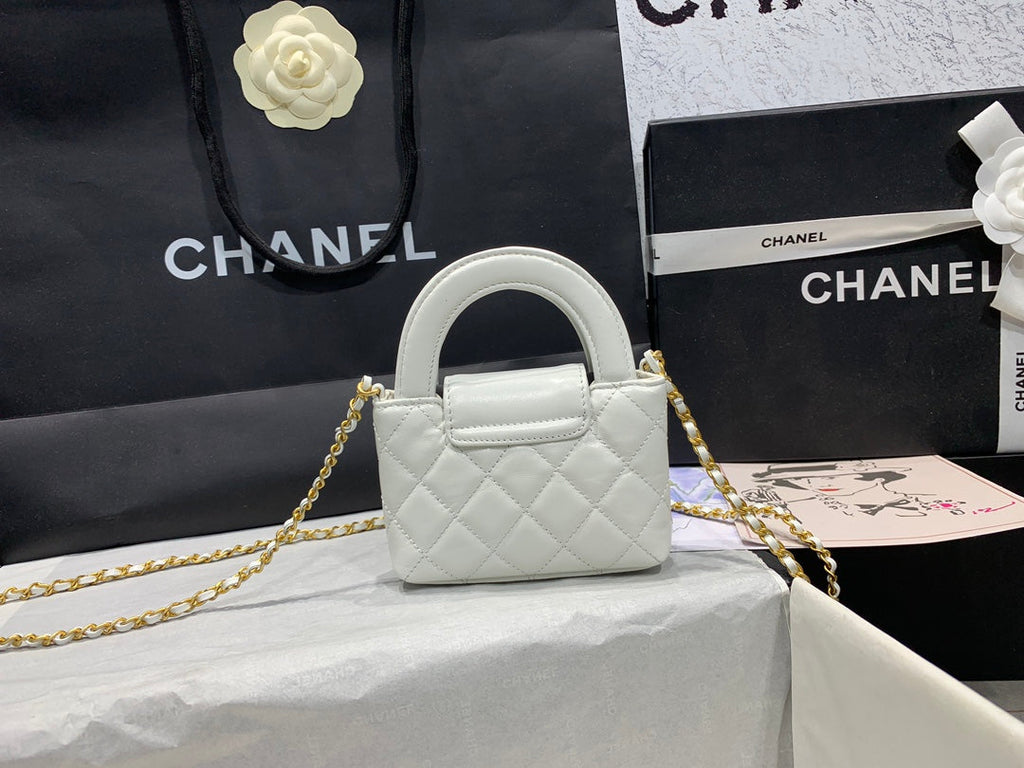 Chanel AS3435 Mini Shopping Bag Beige Shiny Aged Calfskin Gold
