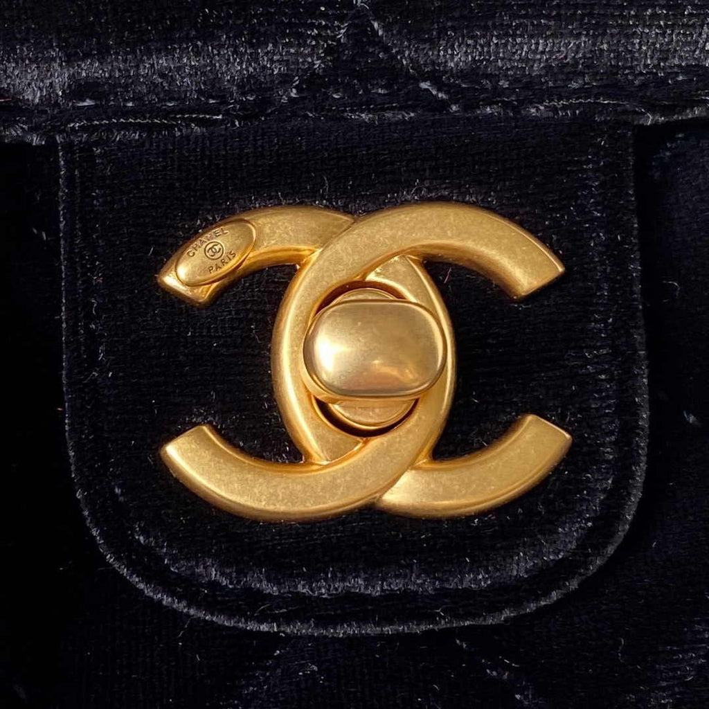 Chanel AS3442 Tote Mini Flap Bag Black Velvet Gold-tone metal