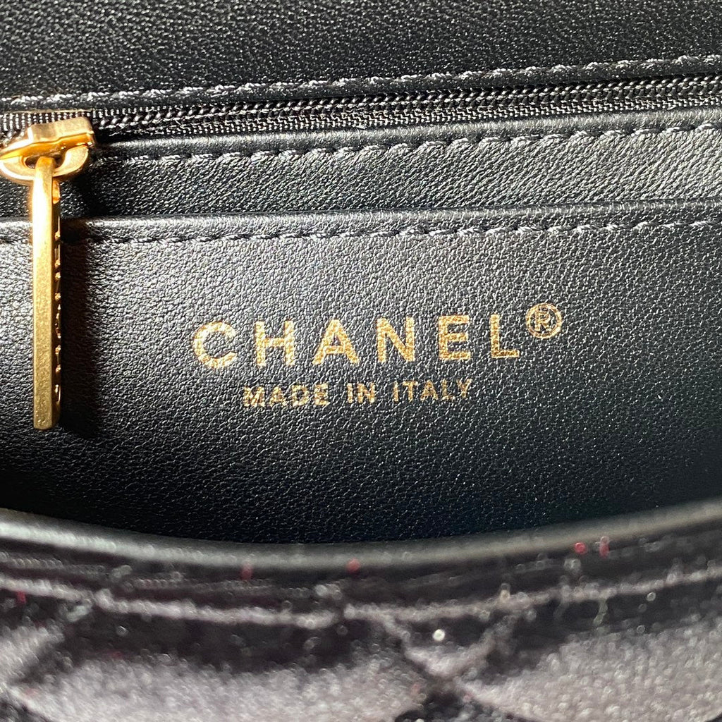 Chanel AS3442 Tote Mini Flap Bag Black Velvet Gold-tone metal