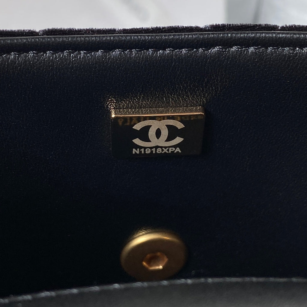 Chanel AS3442 Tote Mini Flap Bag Black Velvet Gold-tone metal