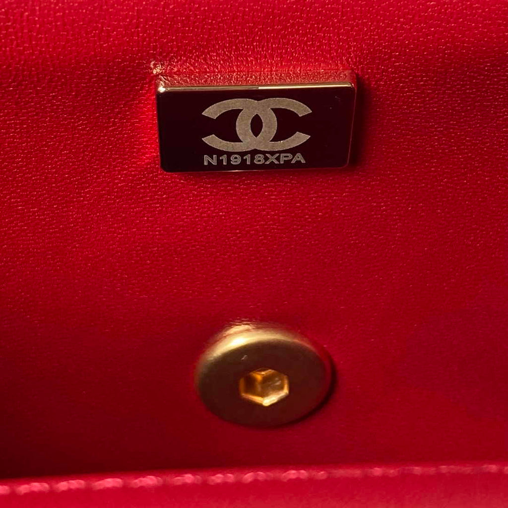 Chanel AS3442 Tote Mini Flap Bag Red Velvet Gold-tone metal
