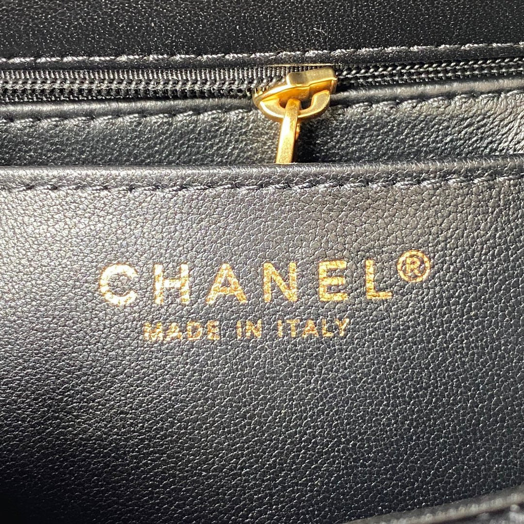 Chanel AS3442 Tote Mini Flap Bag Black Lambskin Gold-tone metal