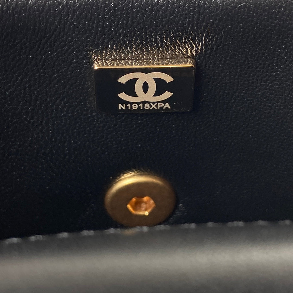 Chanel AS3442 Tote Mini Flap Bag Black Lambskin Gold-tone metal