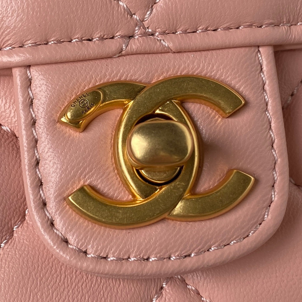 Chanel AS3442 Tote Mini Flap Bag Pink Lambskin Gold-tone metal