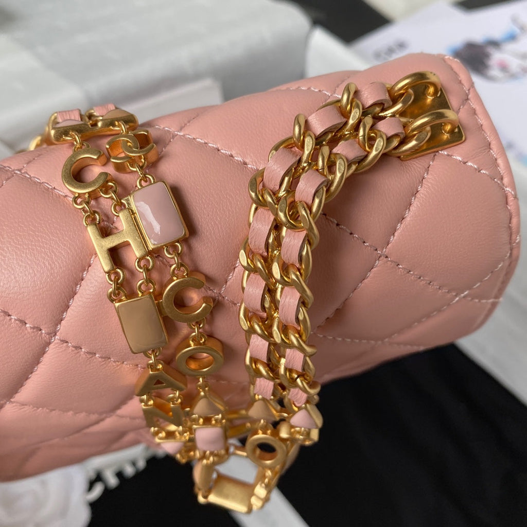 Chanel AS3442 Tote Mini Flap Bag Pink Lambskin Gold-tone metal