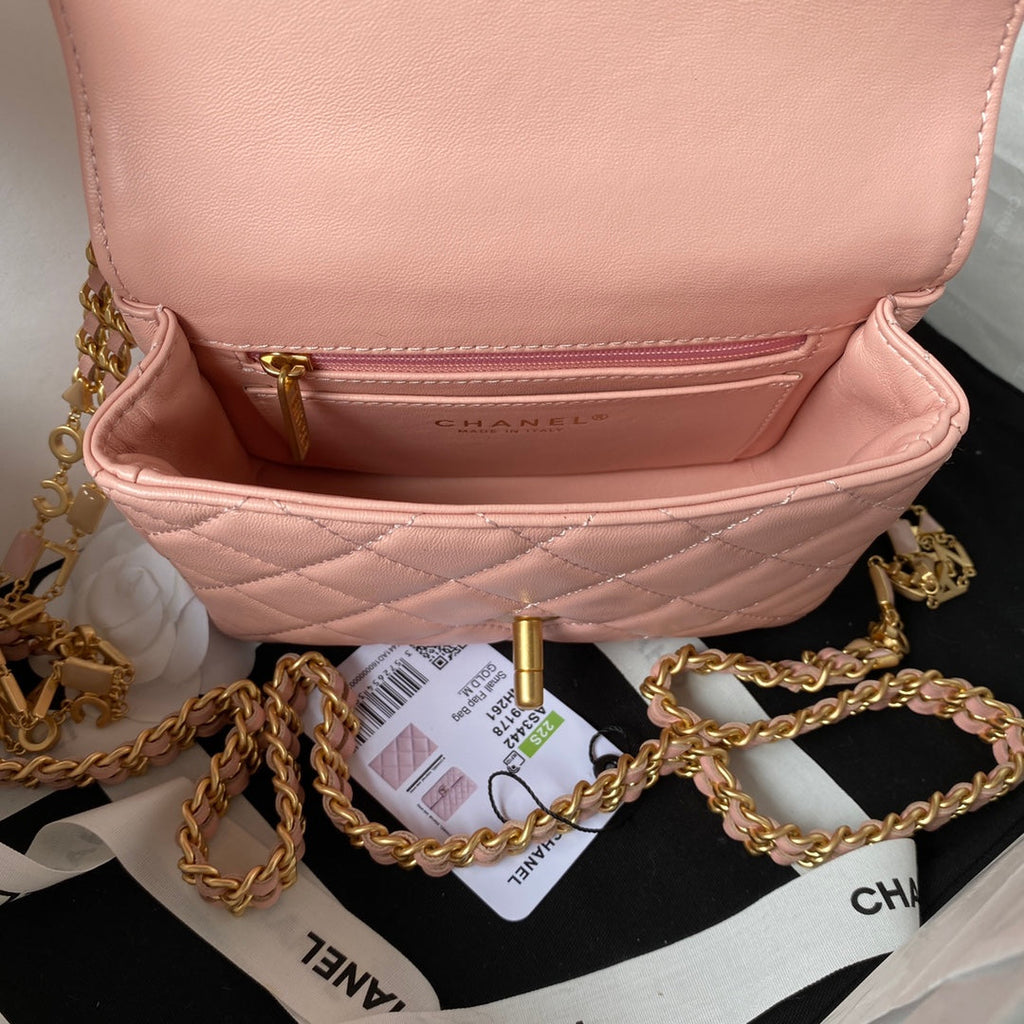Chanel AS3442 Tote Mini Flap Bag Pink Lambskin Gold-tone metal