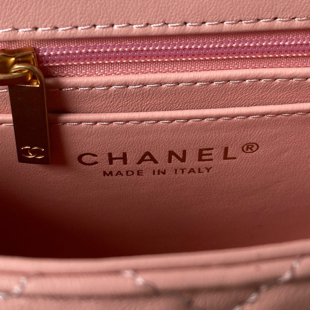 Chanel AS3442 Tote Mini Flap Bag Pink Lambskin Gold-tone metal