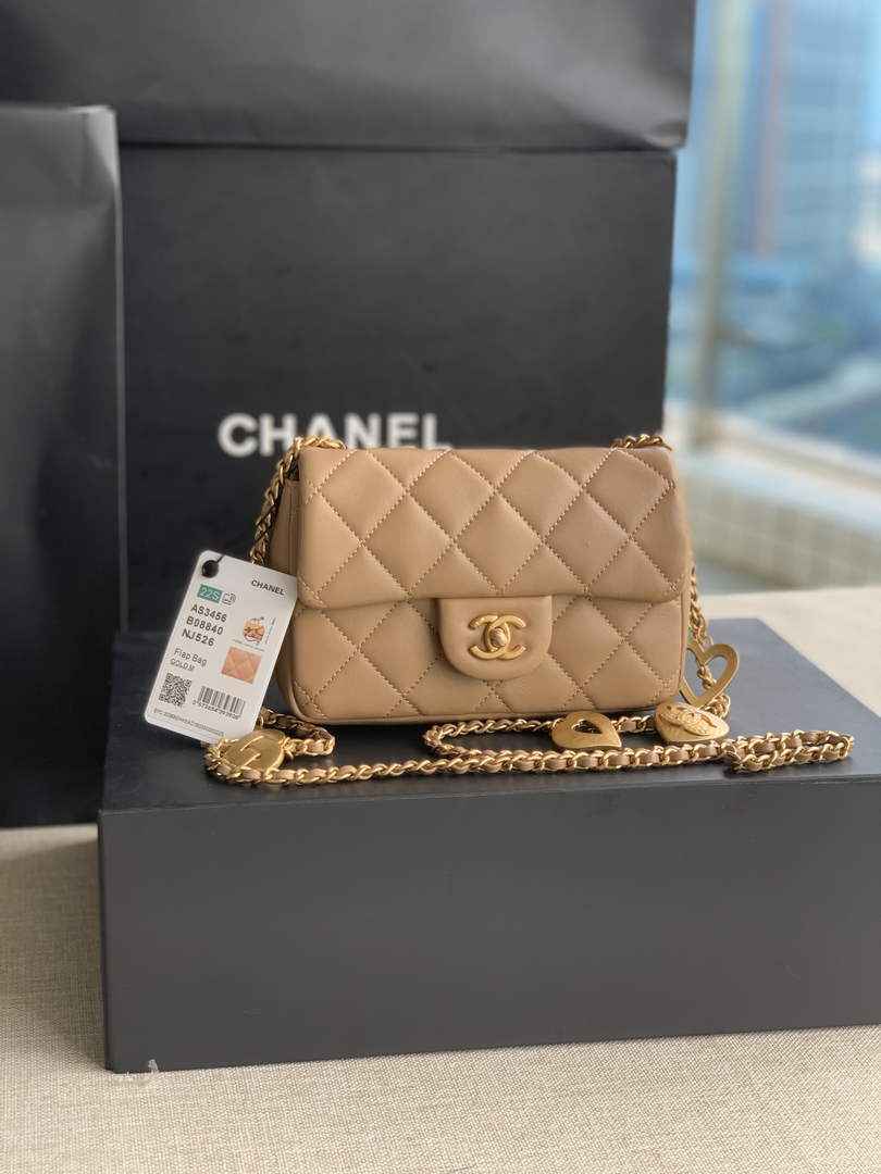 Chanel AS3456 Mini Flap Bag Lambskin apricot
