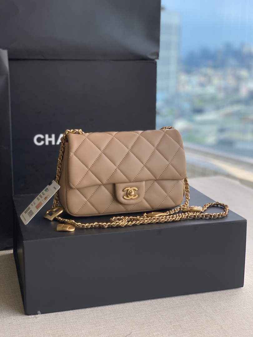 Chanel AS3457 Mini Flap Bag Lambskin Apricot
