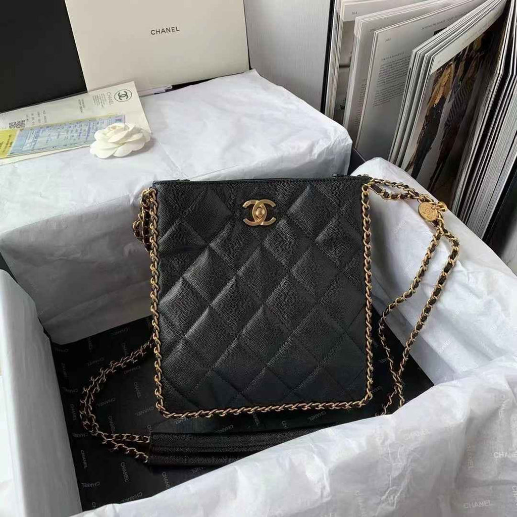 Chanel AS3470 Small Shopping Bag Calfskin Black