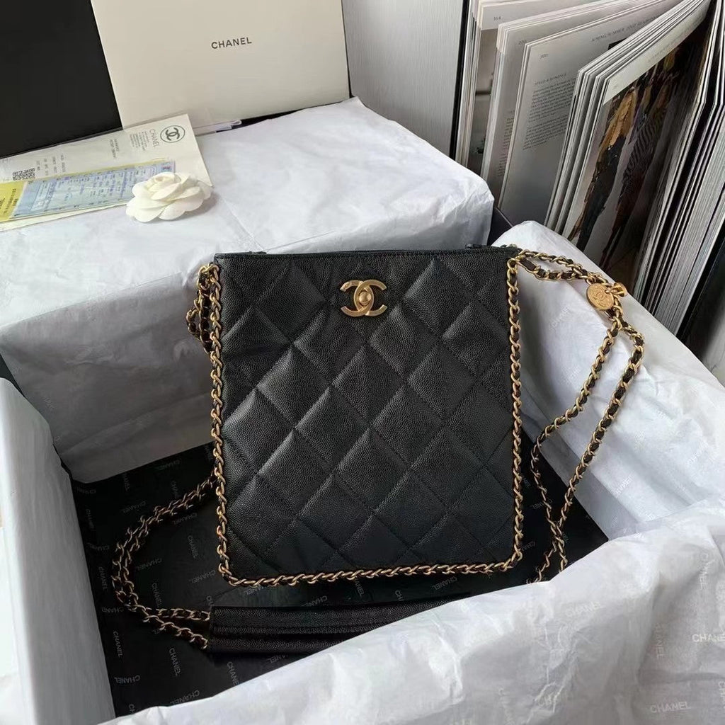 Chanel AS3470 Small Shopping Bag Calfskin Black