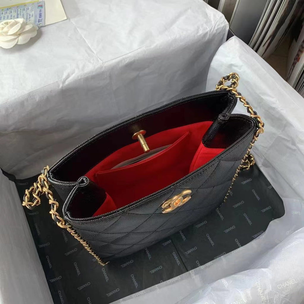 Chanel AS3470 Small Shopping Bag Calfskin Black