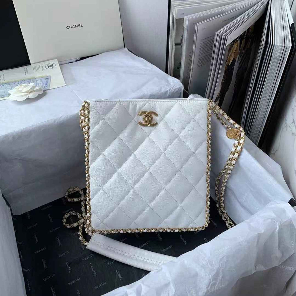 Chanel AS3470 Small Shopping Bag Calfskin White