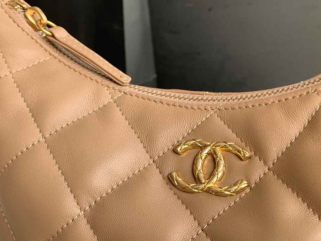 Chanel AS3487 Shoulder Tote Bag Lambskin Apricot