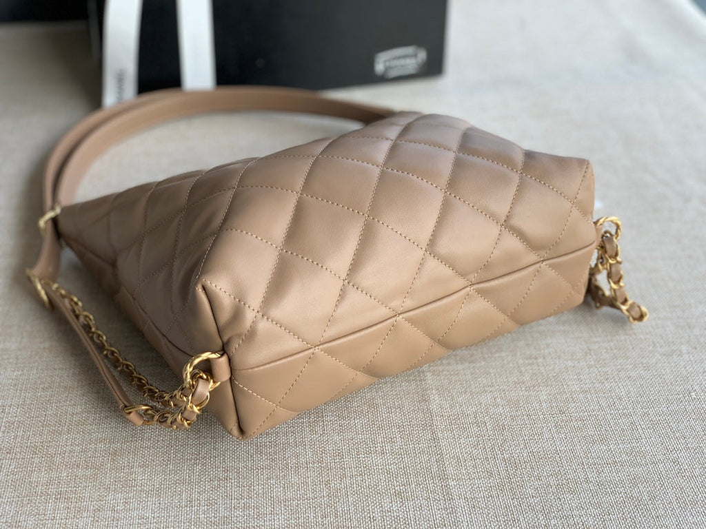 Chanel AS3487 Shoulder Tote Bag Lambskin Apricot