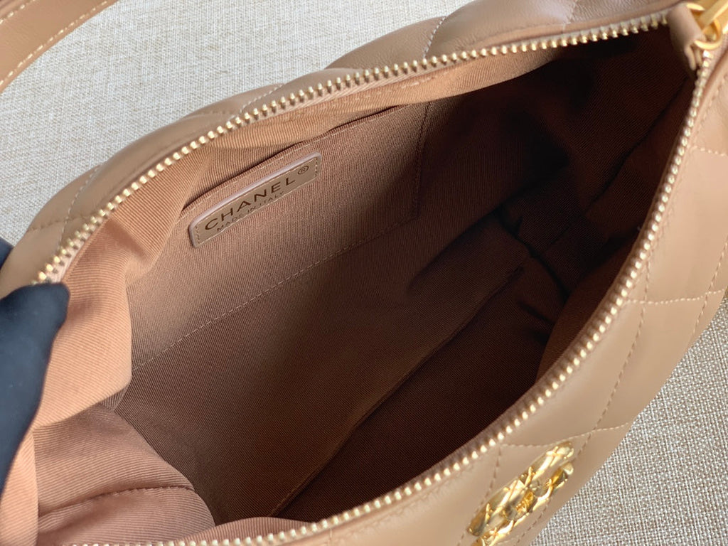 Chanel AS3487 Shoulder Tote Bag Lambskin Apricot