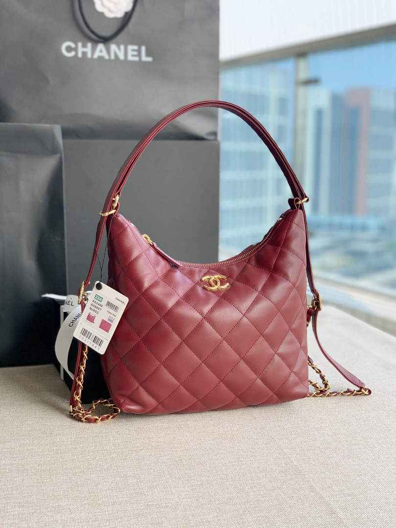Chanel AS3487 Shoulder Tote Bag Lambskin Red