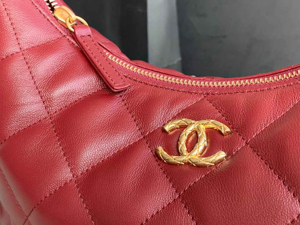 Chanel AS3487 Shoulder Tote Bag Lambskin Red