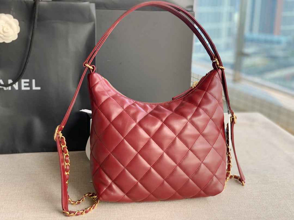 Chanel AS3487 Shoulder Tote Bag Lambskin Red
